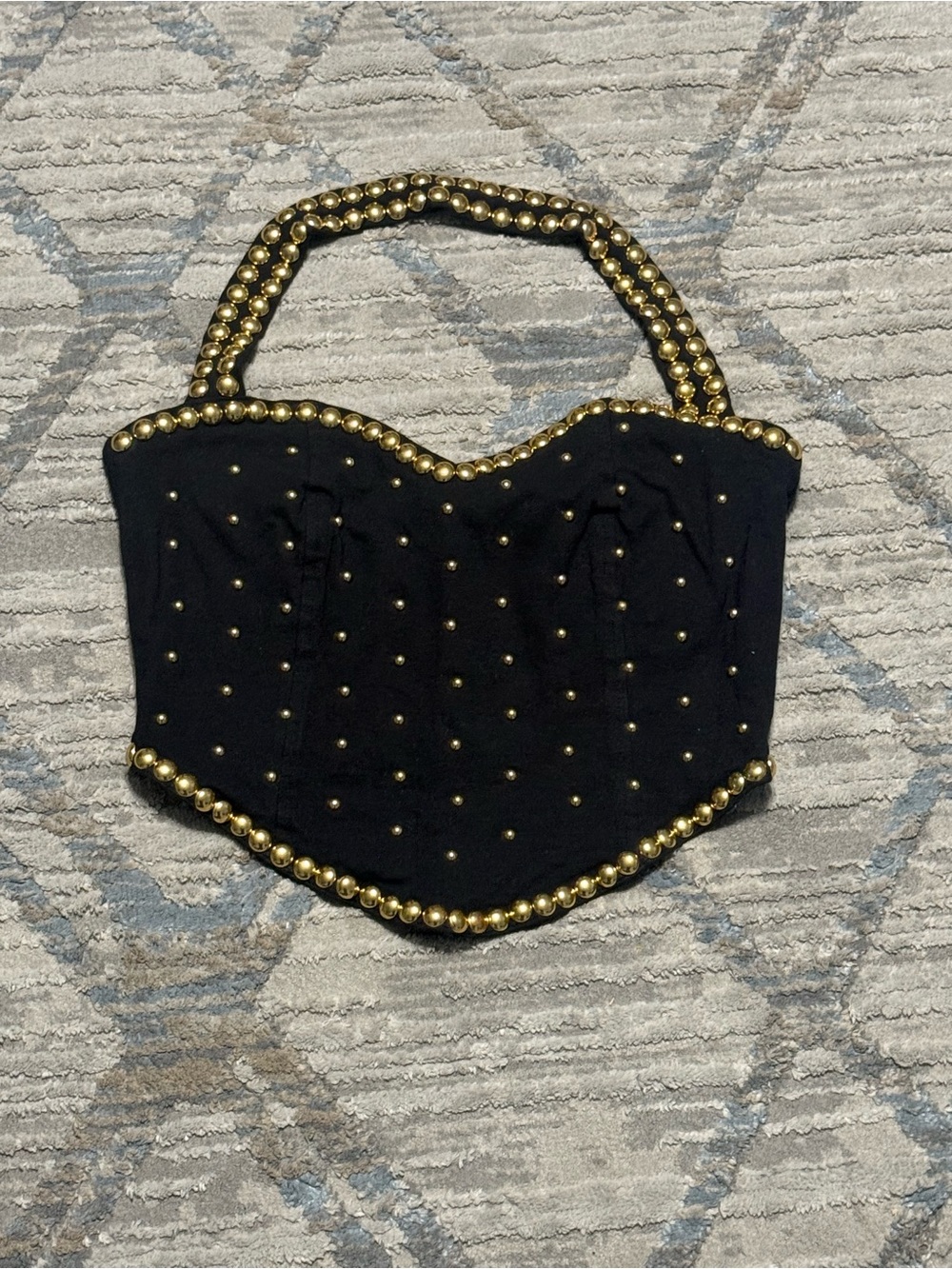 Y2K Studded Halter Bustier Top with Gold Accents